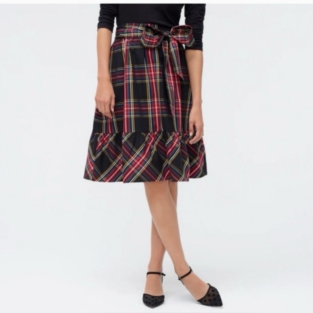 J.Crew Big Bow Stewart Tartan Plaid Cotton Midi Skirt sz: 00